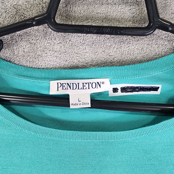 Womens Teal Pendleton Top Silk & Nylon Blend Short Sleeve Round Neck Size L - Picture 6 of 12